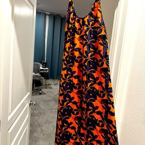 Pretty little thing, orange, and purple open back dress